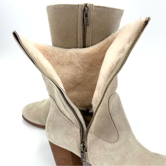 Ugg Lynda Western Boot Size 11 Natural Suede Sheepskin Fur Lined Cuban High Heel - Picture 5 of 15